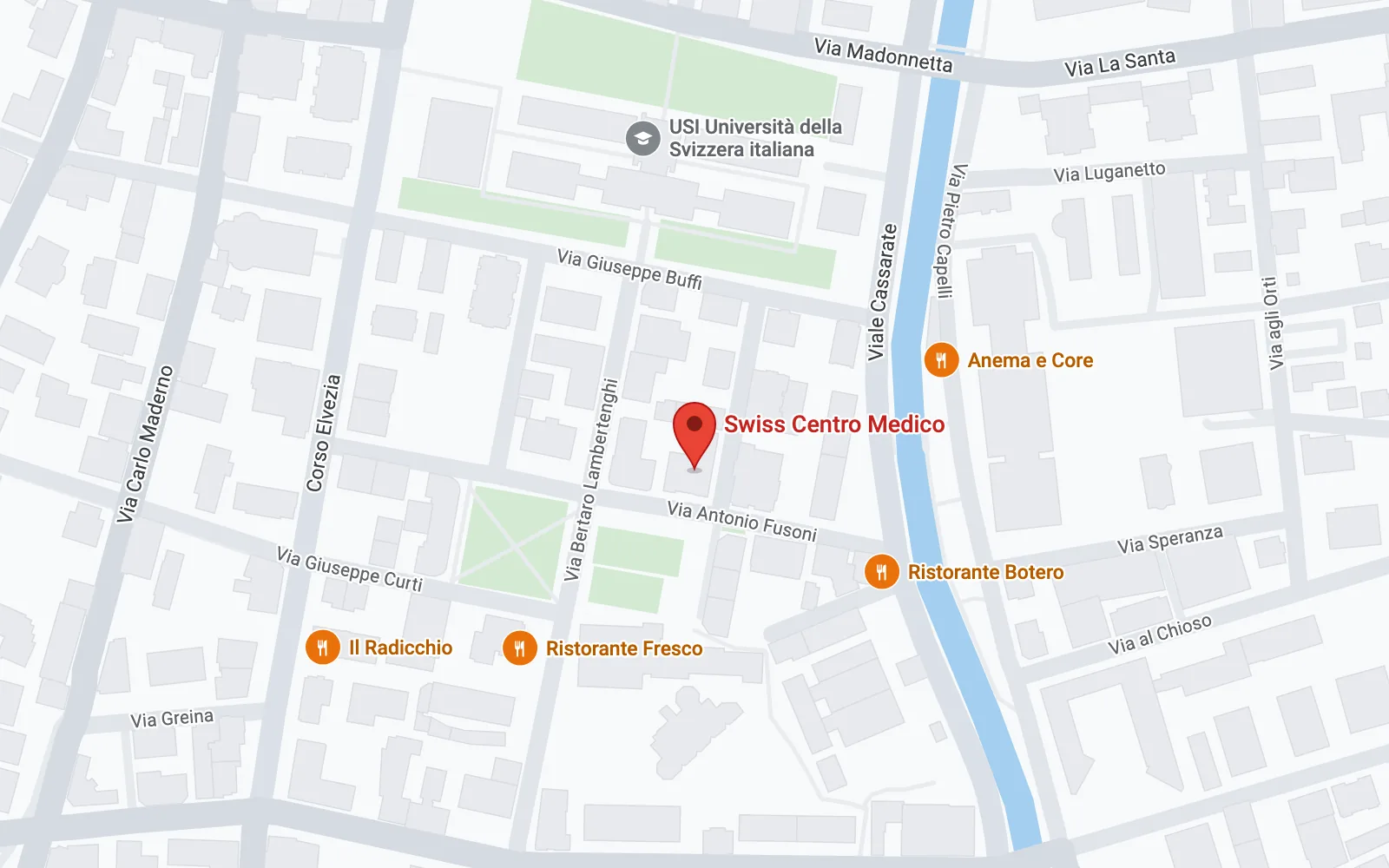 Mappa di Lugano con lo studio Swiss Centro Medico in Via Alessandro Volta 1